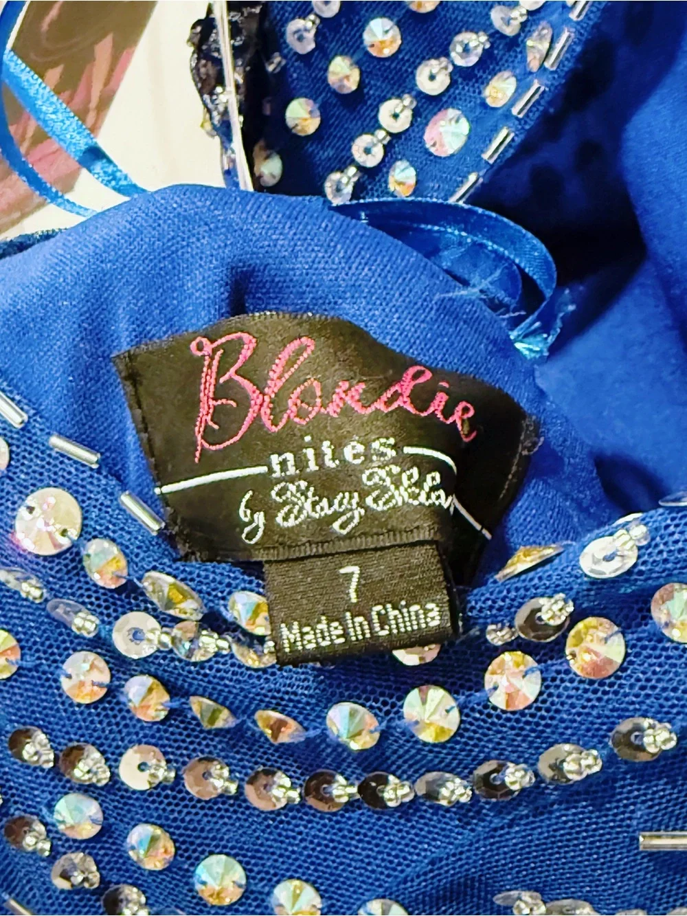 Blondie Nites High Neck Beaded Prom Gown in Royal Blue